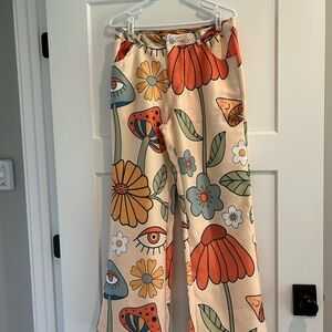 Colorful Floral Wide-Leg Pants, Size Medium, NEW, by Vintage Denims